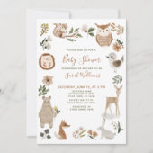 Invitation Jolie forêt Animaux Script Baby shower Boho Brown (Devant)