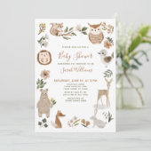 Invitation Jolie forêt Animaux Script Baby shower Boho Brown (Debout devant)