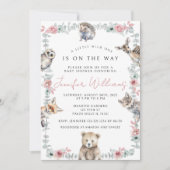 Invitation Jolie forêt boisée animaux bébé fille douche (Devant)