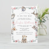 Invitation Jolie forêt boisée animaux bébé fille douche (Debout devant)