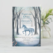 Invitation Jolie Forêt d'hiver Cheval Léger Ice Bleu Annivers (Debout devant)