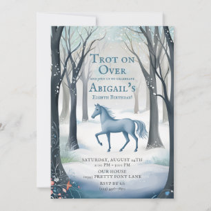 Invitation Jolie Forêt d'hiver Cheval Léger Ice Bleu Annivers