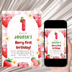 Invitation Jolie fraise fruit marguerite baie premier anniver