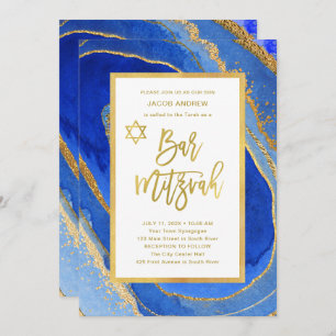 Invitation Jolie Géode Bleue et Or   Bar Mitzvah