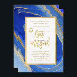 Invitation Jolie Géode Bleue et Or | Bat mitzvah<br><div class="desc">Ces belles invitations Bat mitzvah présentent un look arrière - plan de géode peint,  avec différentes nuances de bleu et de faux or accents et cadre. La typographie moderne tendance de faux script or et une étoile de David correspondant apparaissent également.</div>