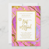 Invitation Jolie Géode rose et or | Bat mitzvah (Devant)