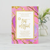 Invitation Jolie Géode rose et or | Bat mitzvah (Debout devant)
