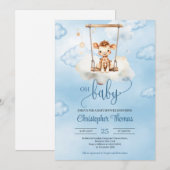 Invitation Jolie girafe d'aquarelle sur balançoire dans le ci (Devant / Derrière)