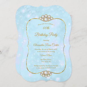 Invitation Jolie Gold Blue Diamond fête d'anniversaire