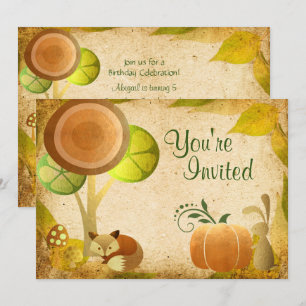Invitation Jolie Golden Autumn Bois Animaux fête d'anniversai