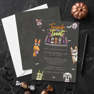 Invitation Jolie Halloween à l'aquarelle Trunk or Treat