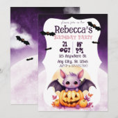 Invitation Jolie Halloween Fille Halloween fête Purple Bat (Devant / Derrière)