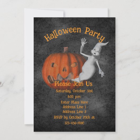 Invitation Jolie Halloween Jack-O-Lantern Ghost (Devant)