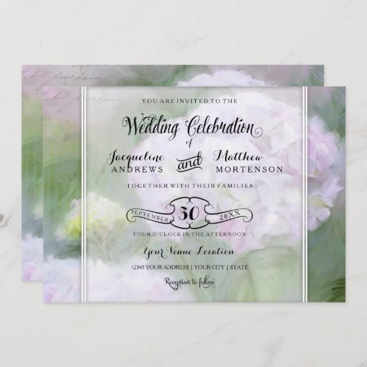 Invitation Jolie Hydrangea Jardin Fleurs Script Typographie (Devant / Derrière)