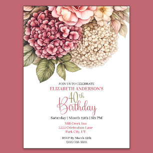 Invitation Jolie Hydrangea Rose 40e Anniversaire