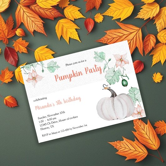 Invitation Jolie illustration aquarelle de citrouille blanche