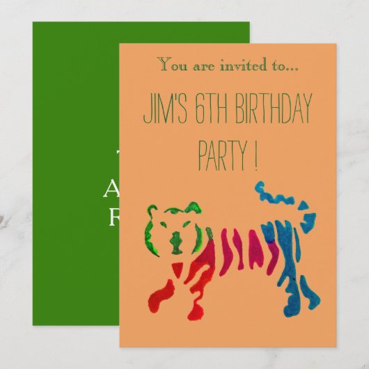 Invitation Jolie illustration de tigre de jungle garçon fête (Devant / Derrière)