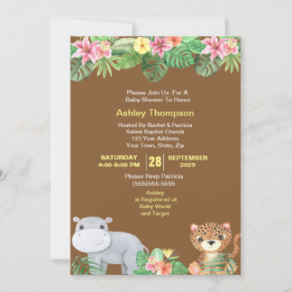 Invitation Jolie Jungle Animaux Baby shower de fleurs tropica