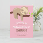 Invitation Jolie Kawaii Sloth sur Tree Rose Girl (Debout devant)