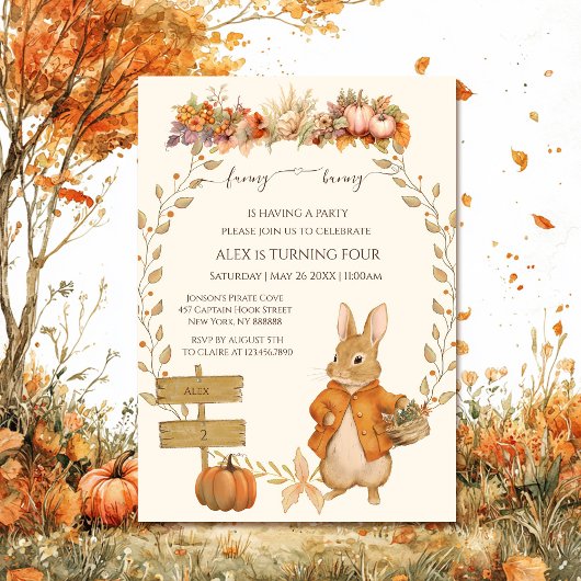 Invitation Jolie Lapin Automne Anniversaire