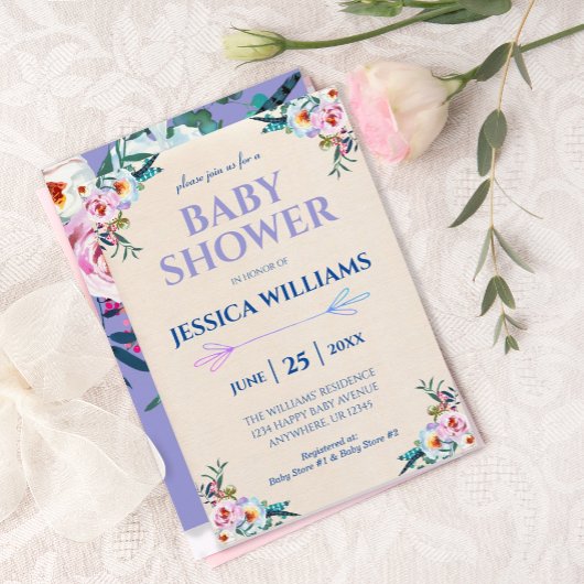 Invitation Jolie Lavande Pastel Boho Baby shower Floral