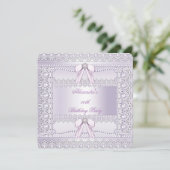 Invitation Jolie Lavender Pearls Lace Bow fête d'anniversaire (Debout devant)