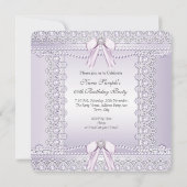 Invitation Jolie Lavender Pearls Lace Bow fête d'anniversaire (Dos)
