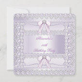 Invitation Jolie Lavender Pearls Lace Bow fête d'anniversaire (Devant)
