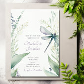 Invitation Jolie libellule d'aquarelle et Mariage de verdure