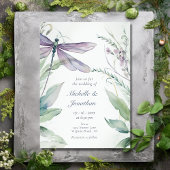 Invitation Jolie libellule d'aquarelle et Mariage de verdure