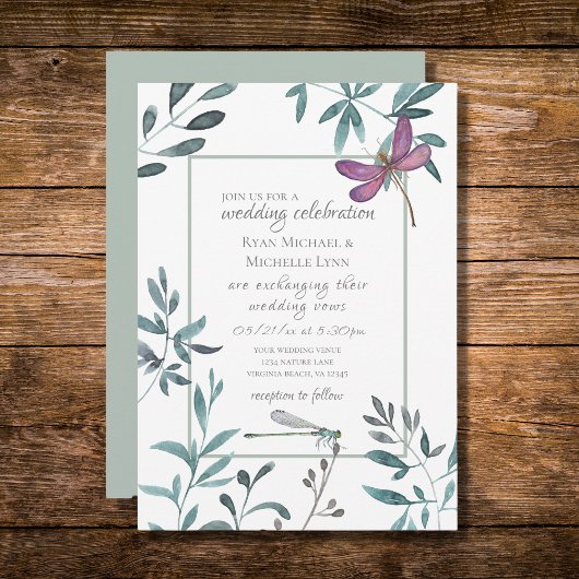 Invitation Jolie libellule Jardin de verdure sur Mariage blan