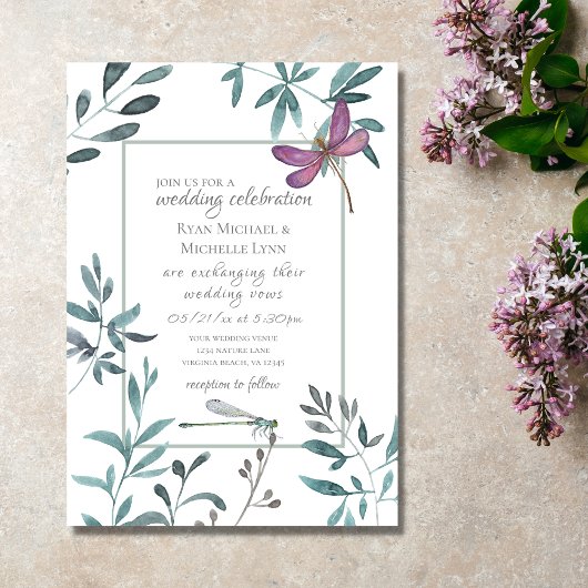 Invitation Jolie libellule Jardin de verdure sur Mariage blan