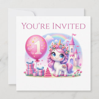 Invitation Jolie licorne premier anniversaire