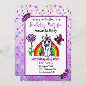 Invitation Jolie licorne violette et l'Anniversaire de la fil (Devant / Derrière)