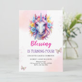 Invitation Jolie licorne visage anniversaire (Debout devant)