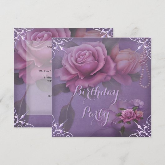 Invitation Jolie Lilac Rose rose rose fête d'anniversaire (Devant / Derrière)