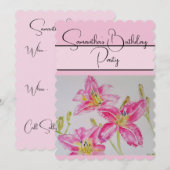 Invitation Jolie Lily Pink aquarelle florale fleurs lys (Devant / Derrière)