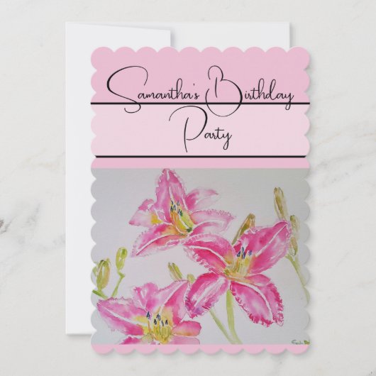 Invitation Jolie Lily Pink aquarelle florale fleurs lys (Devant)