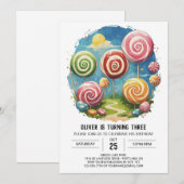 Invitation Jolie Lollipop Anniversaire (Devant / Derrière)