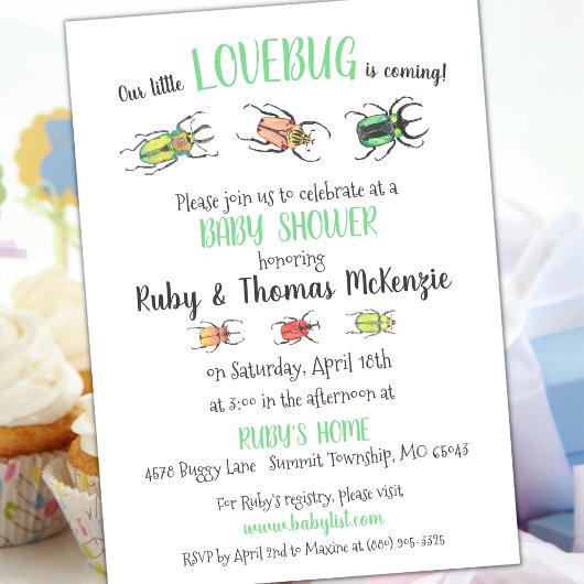Invitation Jolie Lovebugs Baby shower Beetles