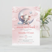 Invitation Jolie lune d'éléphant et Baby shower de fille de d (Debout devant)