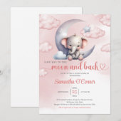 Invitation Jolie lune d'éléphant et Baby shower de fille de d (Devant / Derrière)