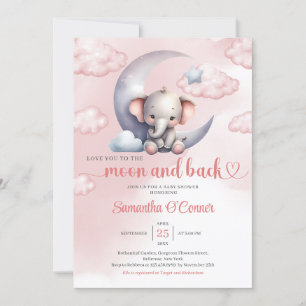 Invitation Jolie lune d'éléphant et Baby shower de fille de d