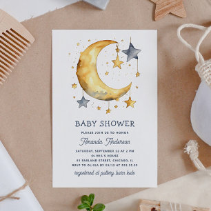 Invitation Jolie lune lunaire et étoiles baby shower céleste