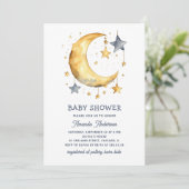 Invitation Jolie lune lunaire et étoiles baby shower céleste (Debout devant)