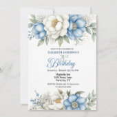 Invitation Jolie Magnolia Bleue et Pivoine 21e Anniversaire (Devant)