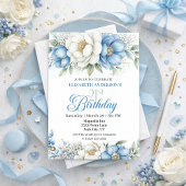 Invitation Jolie Magnolia Bleue et Pivoine 21e Anniversaire