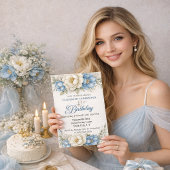 Invitation Jolie Magnolie Bleue et Pivoine 40e Anniversaire