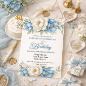 Invitation Jolie Magnolie Bleue et Pivoine 40e Anniversaire
