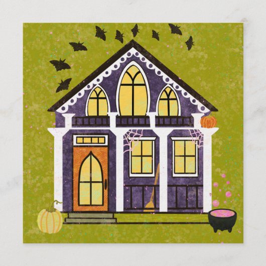 Invitation Jolie maison de sorcière hantée pour Halloween (Devant)